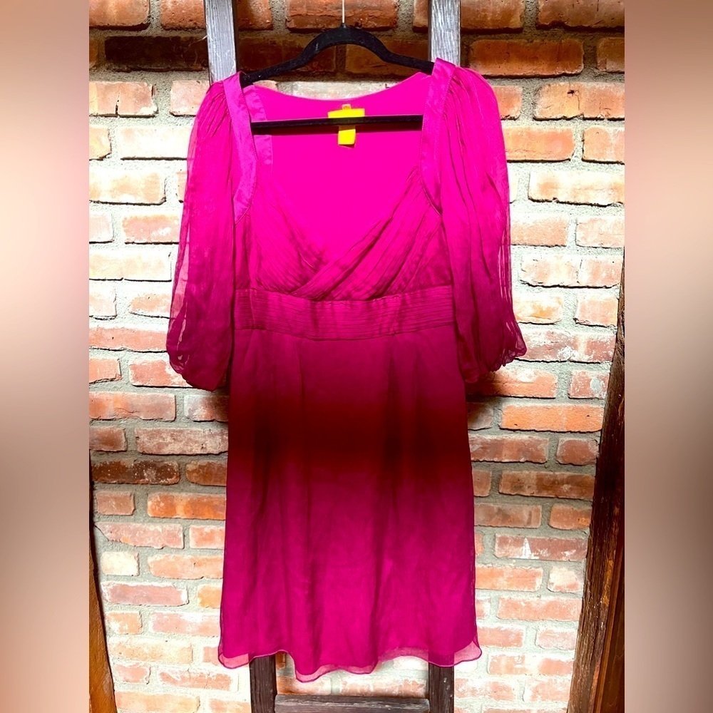 Catherine Malandrino A-line silk knee length puff sleeve dress women’s sz 8 EUC